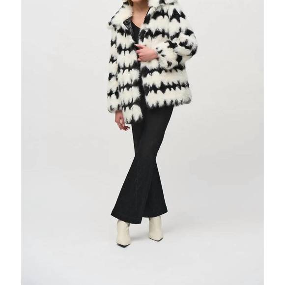 NEW JOSEPH RIBKOFF reversible faux fur coat in vanilla/black - Picture 2 of 6